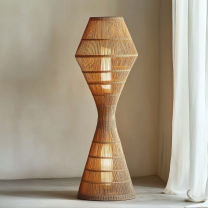 Wabi-sabi style rattan floor lamp, a retro designer art lighting fixture for living room, bedroom, study, homestay and tea room - Image 7