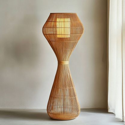 Wabi-sabi style rattan floor lamp, a retro designer art lighting fixture for living room, bedroom, study, homestay and tea room