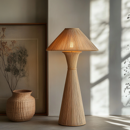 Wabi-sabi style rattan floor lamp for living room, bedroom, study, homestay and tea room, a retro designer artistic lighting fixture - Image 7