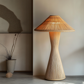 Wabi-sabi style rattan floor lamp for living room, bedroom, study, homestay and tea room, a retro designer artistic lighting fixture