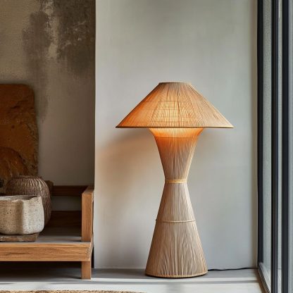 Wabi-sabi style rattan floor lamp, a retro designer art lighting fixture for living room, bedroom, study, homestay and tea room - Image 5