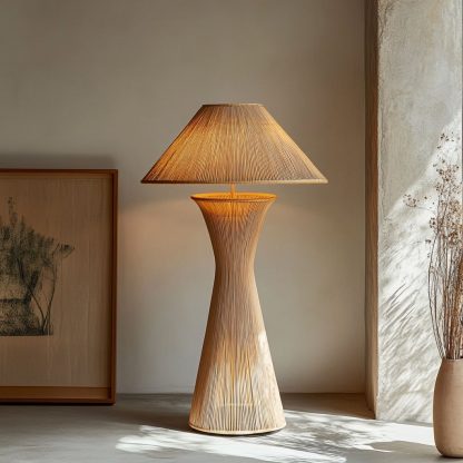 Wabi-sabi style rattan floor lamp, a retro designer art lighting fixture for living room, bedroom, study, homestay and tea room - Image 4