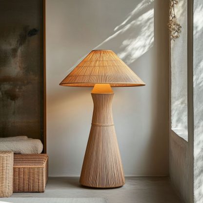 Wabi-sabi style rattan floor lamp, a retro designer art lighting fixture for living room, bedroom, study, homestay and tea room - Image 3