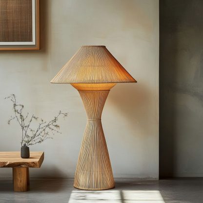 Wabi-sabi style rattan floor lamp, a retro designer art lighting fixture for living room, bedroom, study, homestay and tea room - Image 2