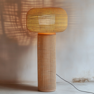 Wabi-sabi style rattan floor lamp for living room, bedroom, study, homestay and tea room, a retro designer artistic lighting fixture