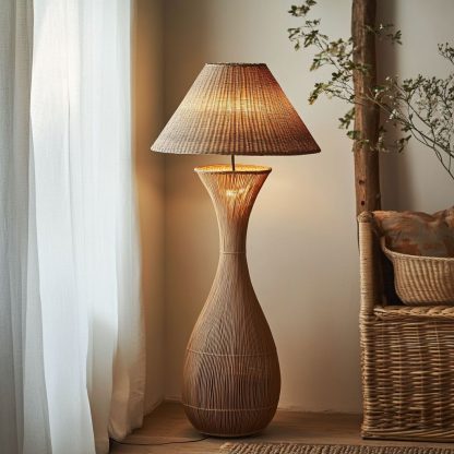 Wabi-sabi style rattan floor lamp, a retro designer art lighting fixture for living room, bedroom, study, homestay and tea room - Image 9