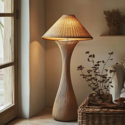 Wabi-sabi style rattan floor lamp, a retro designer art lighting fixture for living room, bedroom, study, homestay and tea room - Image 8
