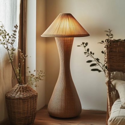 Wabi-sabi style rattan floor lamp, a retro designer art lighting fixture for living room, bedroom, study, homestay and tea room - Image 7