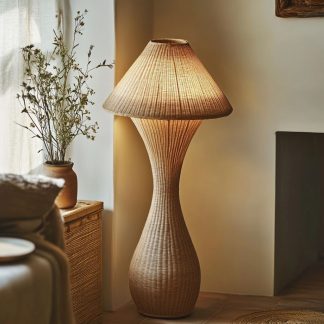 Wabi-sabi style rattan floor lamp, a retro designer art lighting fixture for living room, bedroom, study, homestay and tea room