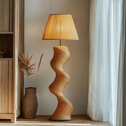 Wabi-sabi style rattan floor lamp for living room, bedroom, study, homestay and tea room, a retro designer artistic lighting fixture - Image 8