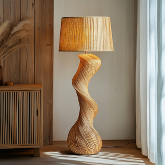 Wabi-sabi style rattan floor lamp for living room, bedroom, study, homestay and tea room, a retro designer artistic lighting fixture