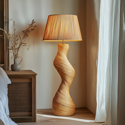 Wabi-sabi style rattan floor lamp for living room, bedroom, study, homestay and tea room, a retro designer artistic lighting fixture - Image 3