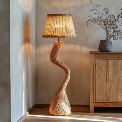 Wabi-sabi style rattan floor lamp, a retro designer art lighting fixture for living room, bedroom, study, homestay and tea room - Image 4