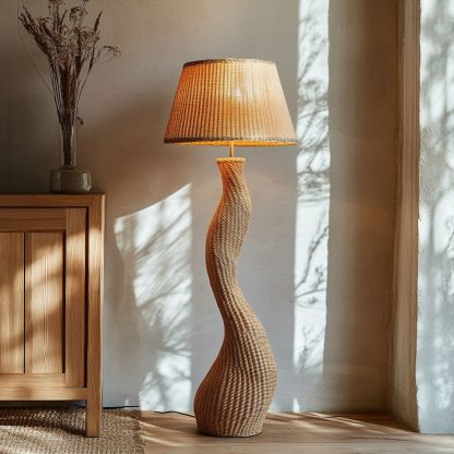 Wabi-sabi style rattan floor lamp, a retro designer art lighting fixture for living room, bedroom, study, homestay and tea room - Image 3