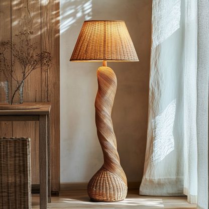 Wabi-sabi style rattan floor lamp, a retro designer art lighting fixture for living room, bedroom, study, homestay and tea room - Image 2