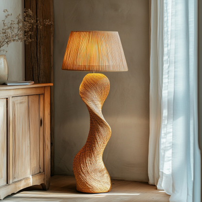 Wabi-sabi style rattan floor lamp for living room, bedroom, study, homestay and tea room, a retro designer artistic lighting fixture - Image 9
