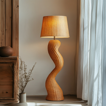 Wabi-sabi style rattan floor lamp for living room, bedroom, study, homestay and tea room, a retro designer artistic lighting fixture - Image 8