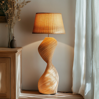 Wabi-sabi style rattan floor lamp for living room, bedroom, study, homestay and tea room, a retro designer artistic lighting fixture
