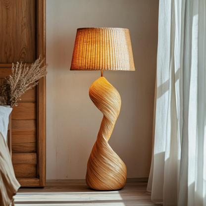 Wabi-sabi style rattan floor lamp for living room, bedroom, study, homestay and tea room, a retro designer artistic lighting fixture - Image 6
