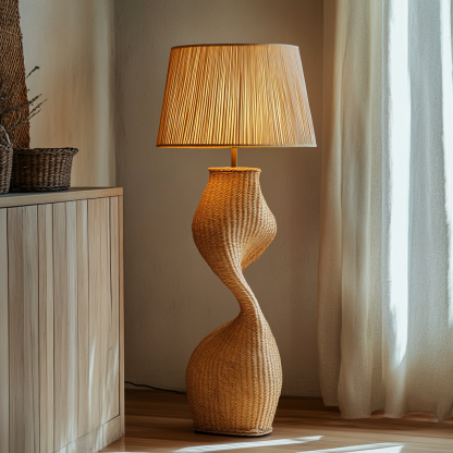 Wabi-sabi style rattan floor lamp for living room, bedroom, study, homestay and tea room, a retro designer artistic lighting fixture - Image 5