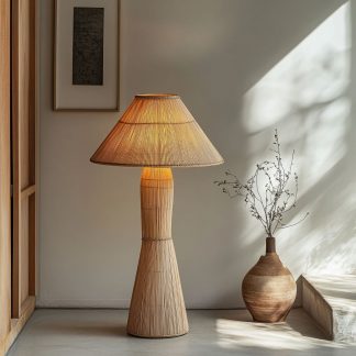 Wabi-sabi style rattan floor lamp, a retro designer art lighting fixture for living room, bedroom, study, homestay and tea room
