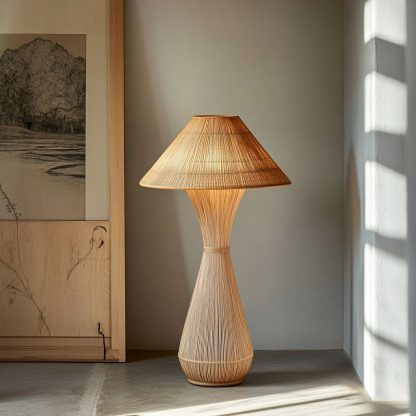 Wabi-sabi style rattan floor lamp, a retro designer art lighting fixture for living room, bedroom, study, homestay and tea room - Image 3