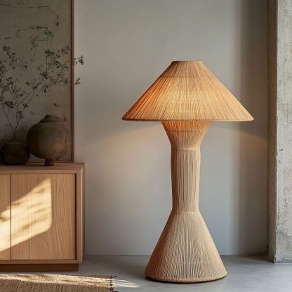 Wabi-sabi style rattan floor lamp, a retro designer art lighting fixture for living room, bedroom, study, homestay and tea room - Image 2
