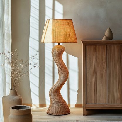 Wabi-sabi style rattan floor lamp, a retro designer art lighting fixture for living room, bedroom, study, homestay and tea room - Image 5