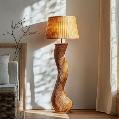 Wabi-sabi style rattan floor lamp, a retro designer art lighting fixture for living room, bedroom, study, homestay and tea room - Image 4