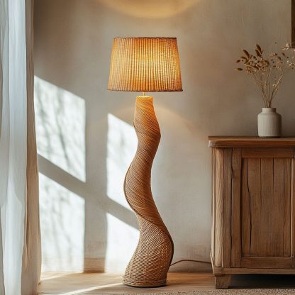 Wabi-sabi style rattan floor lamp, a retro designer art lighting fixture for living room, bedroom, study, homestay and tea room - Image 3