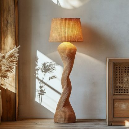 Wabi-sabi style rattan floor lamp, a retro designer art lighting fixture for living room, bedroom, study, homestay and tea room - Image 2