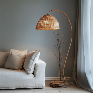 Wabi-sabi style rattan floor lamp for living room, bedroom, study, homestay and tea room, a retro designer artistic lighting fixture