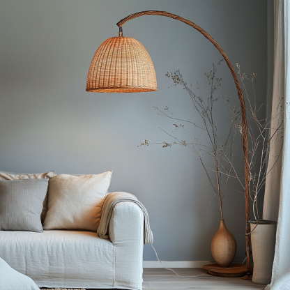 Wabi-sabi style rattan floor lamp for living room, bedroom, study, homestay and tea room, a retro designer artistic lighting fixture - Image 4