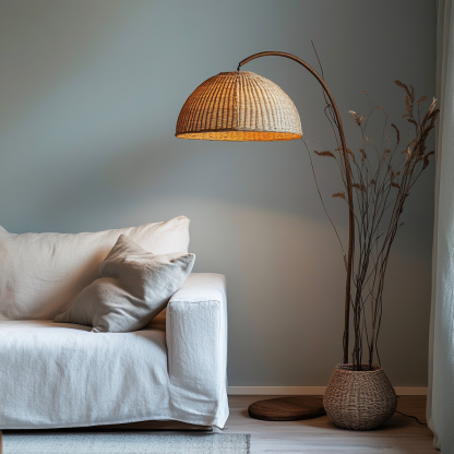 Wabi-sabi style rattan floor lamp for living room, bedroom, study, homestay and tea room, a retro designer artistic lighting fixture - Image 3