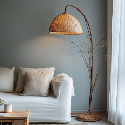 Wabi-sabi style rattan floor lamp for living room, bedroom, study, homestay and tea room, a retro designer artistic lighting fixture - Image 2
