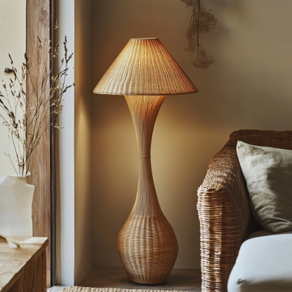 Wabi-sabi style rattan floor lamp for living room, bedroom, study, homestay and tea room, a retro designer artistic lighting fixture - Image 4