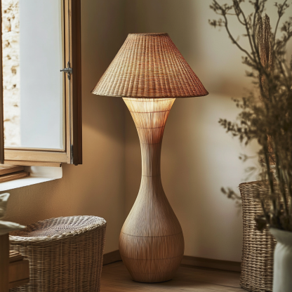 Wabi-sabi style rattan floor lamp for living room, bedroom, study, homestay and tea room, a retro designer artistic lighting fixture - Image 2
