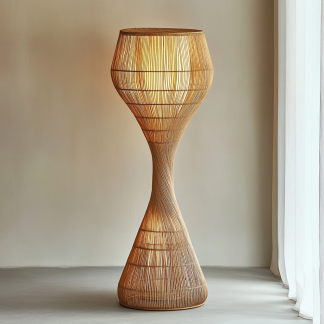 Wabi-sabi style rattan floor lamp for living room, bedroom, study, homestay and tea room, a retro designer artistic lighting fixture