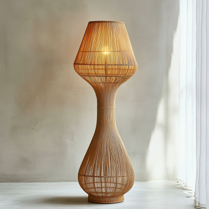 Wabi-sabi style rattan floor lamp for living room, bedroom, study, homestay and tea room, a retro designer artistic lighting fixture - Image 4