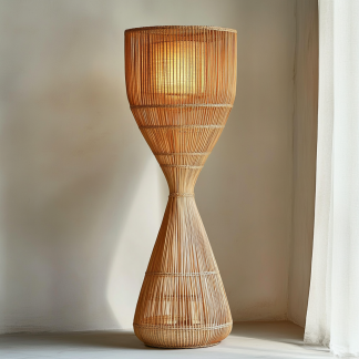 Wabi-sabi style rattan floor lamp for living room, bedroom, study, homestay and tea room, a retro designer artistic lighting fixture