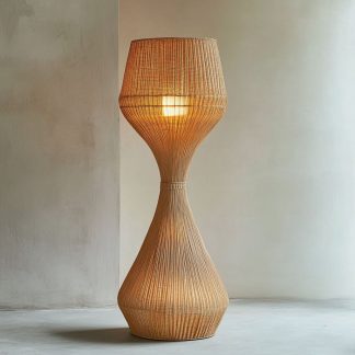 Wabi-sabi style rattan floor lamp, a retro designer art lighting fixture for living room, bedroom, study, homestay and tea room