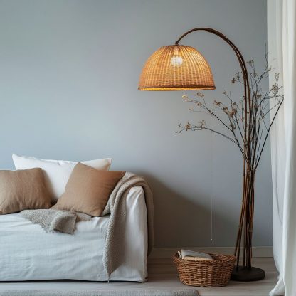 Wabi-sabi style rattan floor lamp, a retro designer art lighting fixture for living room, bedroom, study, homestay and tea room - Image 5