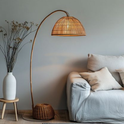 Wabi-sabi style rattan floor lamp, a retro designer art lighting fixture for living room, bedroom, study, homestay and tea room - Image 3