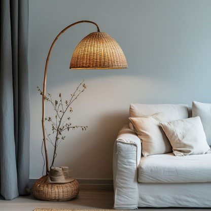 Wabi-sabi style rattan floor lamp, a retro designer art lighting fixture for living room, bedroom, study, homestay and tea room - Image 2
