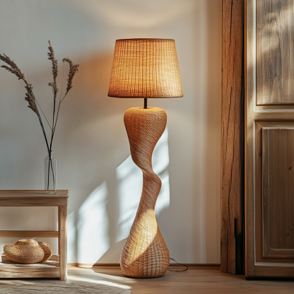 The designer's twisted retro wood grain pleated cream style living room floor lamp and bedroom study standing lamp - Image 5