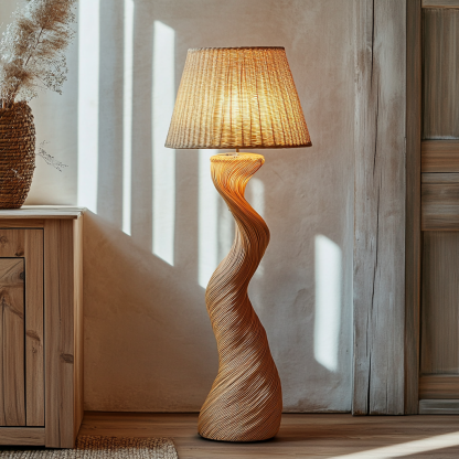 The designer's twisted retro wood grain pleated cream style living room floor lamp and bedroom study standing lamp - Image 4