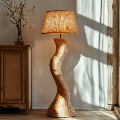 The designer's twisted retro wood grain pleated cream style living room floor lamp and bedroom study standing lamp - Image 3