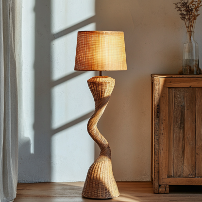 The designer's twisted retro wood grain pleated cream style living room floor lamp and bedroom study standing lamp - Image 2